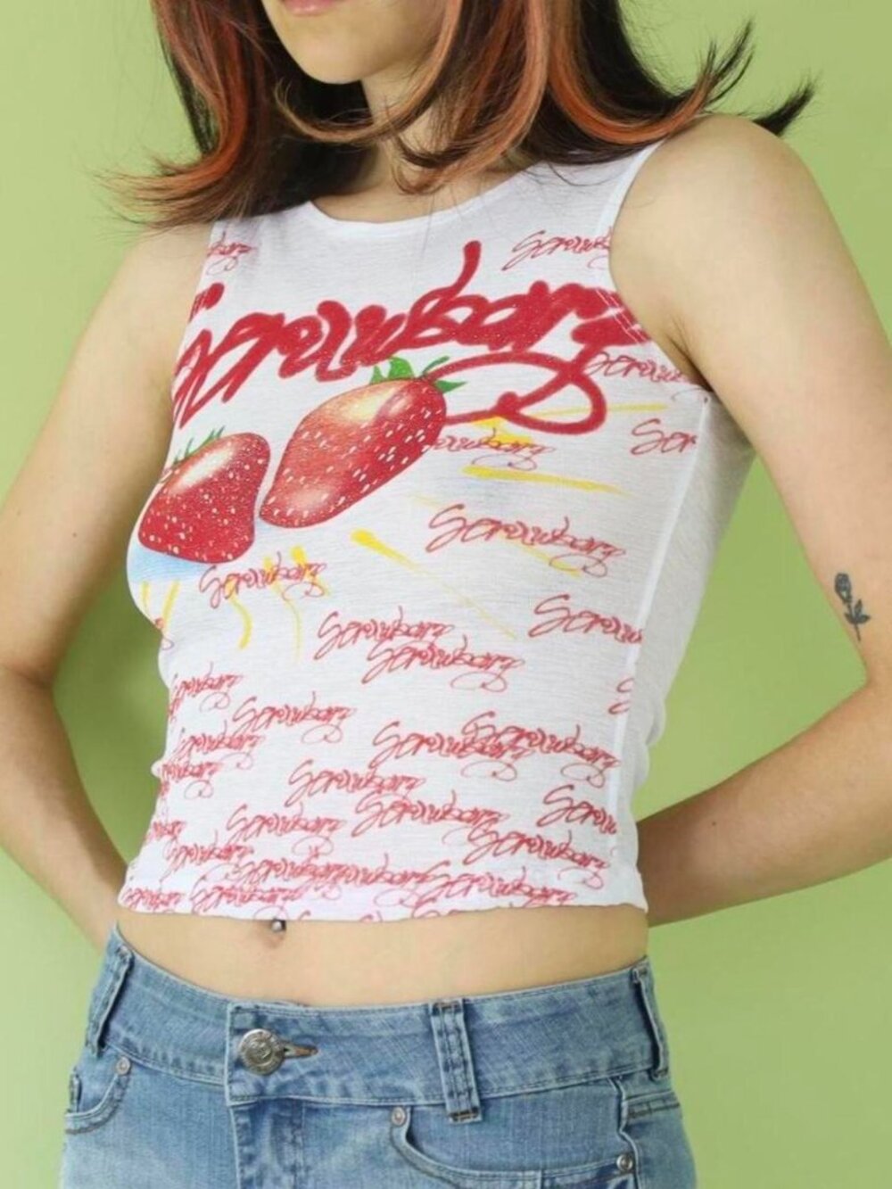 Y2K Graphic Strawberry Micro Mesh Tank - Picture 1 of 5